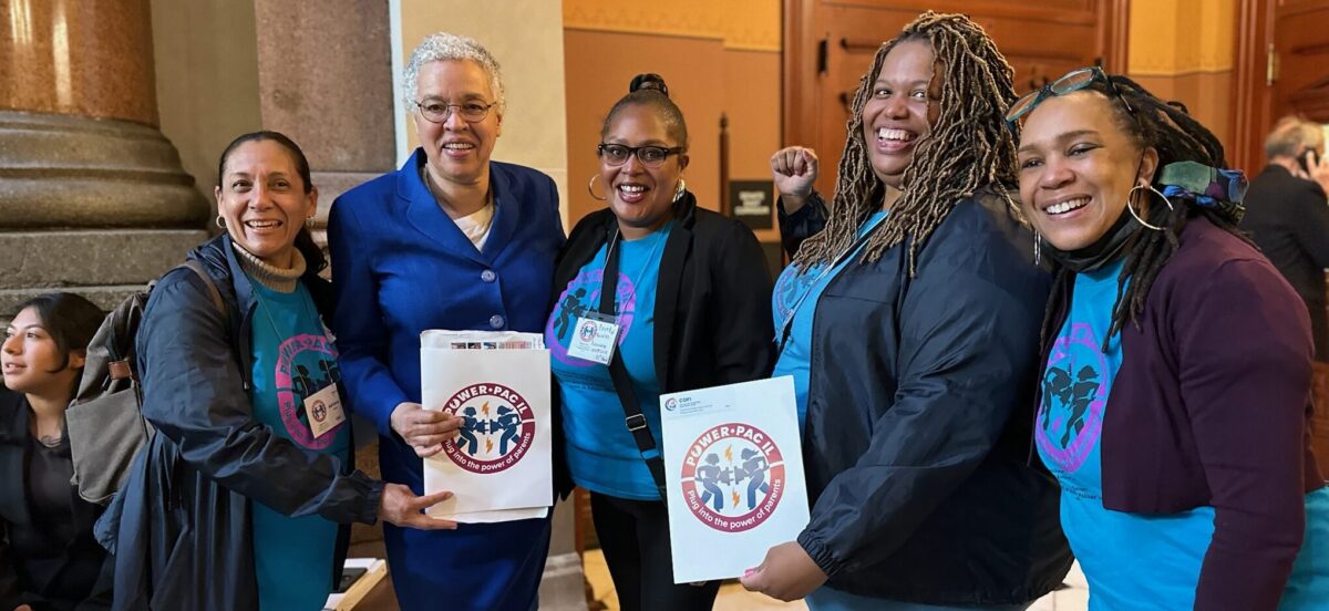 POWER-PAC IL parent leaders and organizers pose for a photo with legislator Toni Preckwinkle at the Illinois State Capitol