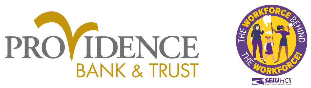 Providence Bank logo and SEIU logo 