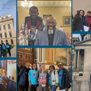 A collage of parent leaders lobbying in Springfield