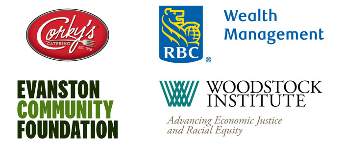 logos for Corky's, Evanston Community Foundation, RBC Wealth Management, and Woodstock