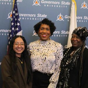 A picture of Rosalia, Lt. Governor Stratton, and Mamie Cosey