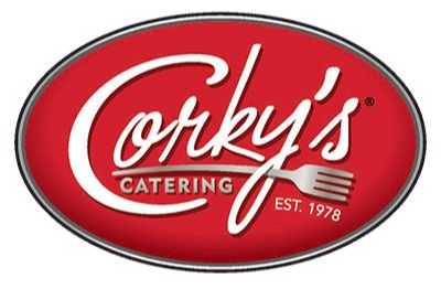 Corky's catering logo with a fork image